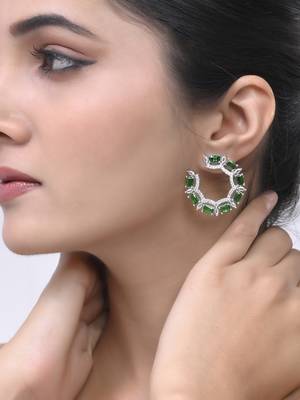 Green american dimond & silver plated cicular earrings 1