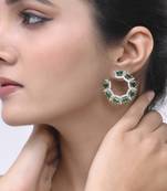 Green american dimond & silver plated cicular earrings
