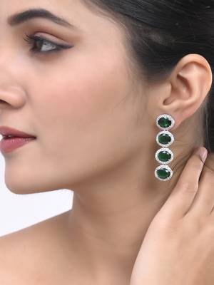green  american dimond & silver plated long  earrings 1