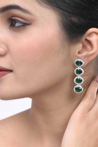 green  american dimond & silver plated long  earrings