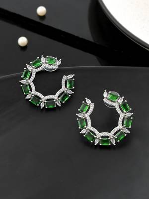 Green american dimond & silver plated cicular earrings 2