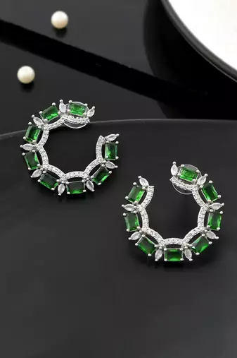 Green american dimond & silver plated cicular earrings