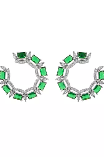 Green american dimond & silver plated cicular earrings