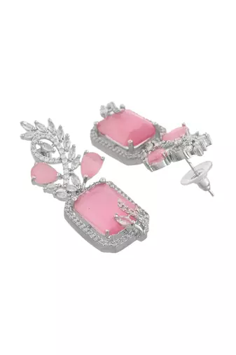 Pink american dimond & silver plated drop earrings