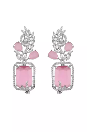 Pink american dimond & silver plated drop earrings