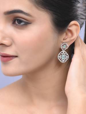Mint green american dimond & silver plated drop earrings 1