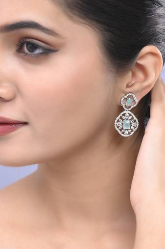 Mint green american dimond & silver plated drop earrings