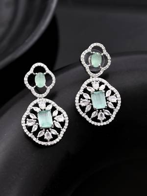 Mint green american dimond & silver plated drop earrings 2