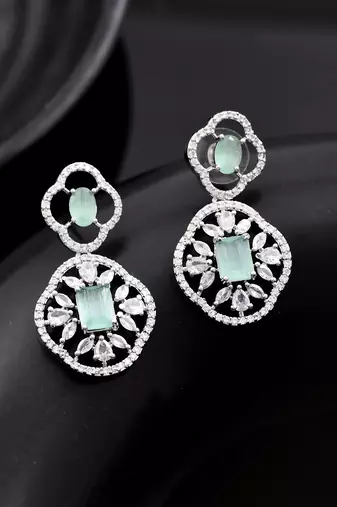Mint green american dimond & silver plated drop earrings