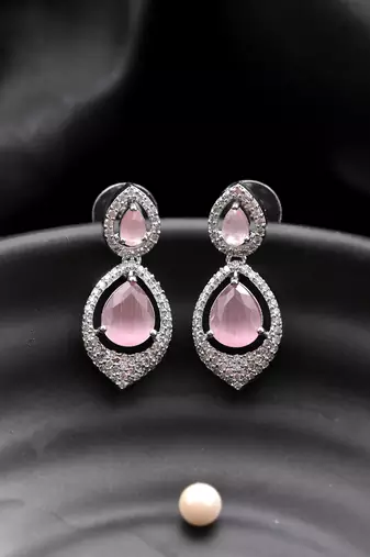 Pink american dimond & silver plated stud  earrings