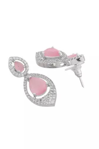 Pink american dimond & silver plated stud  earrings