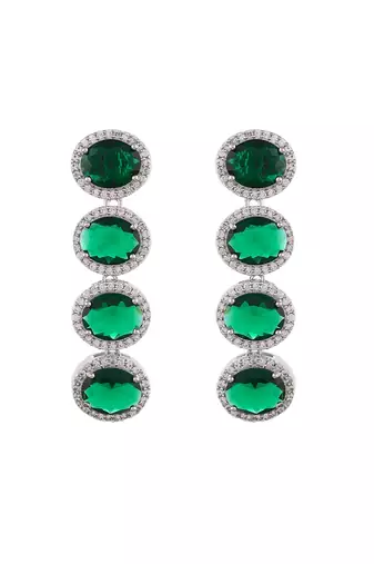 green  american dimond & silver plated long  earrings
