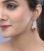 Red american dimond & silver plated long earrings