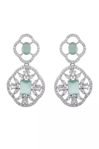 Mint green american dimond & silver plated drop earrings