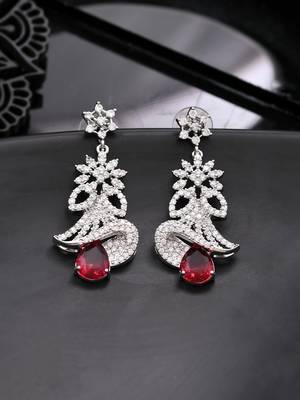 Red american dimond & silver plated long earrings 2