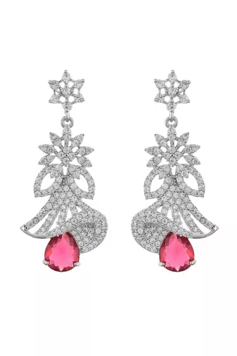 Red american dimond & silver plated long earrings