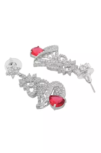 Red american dimond & silver plated long earrings