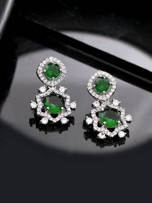 green  american dimond & silver plated stud earrings 2