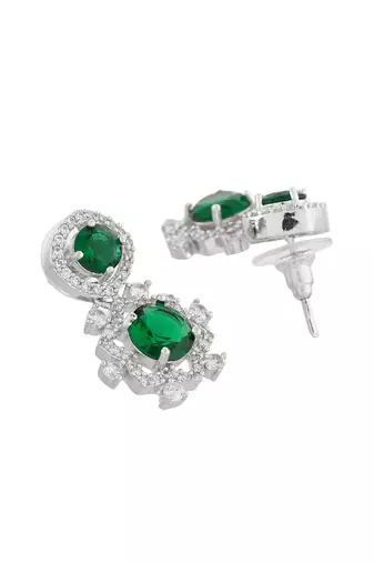 green  american dimond & silver plated stud earrings