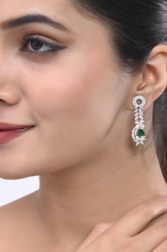 green  american dimond & silver plated long earrings