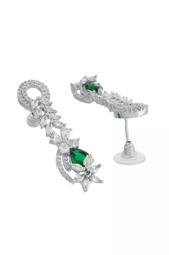 green  american dimond & silver plated long earrings