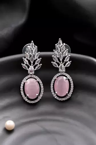 Pink american dimond & silver plated drop earrings