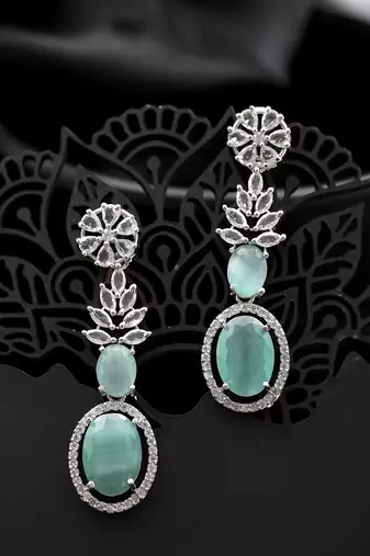 Mint green american dimond & silver plated drop earrings