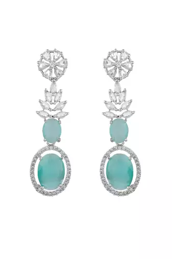 Mint green american dimond & silver plated drop earrings