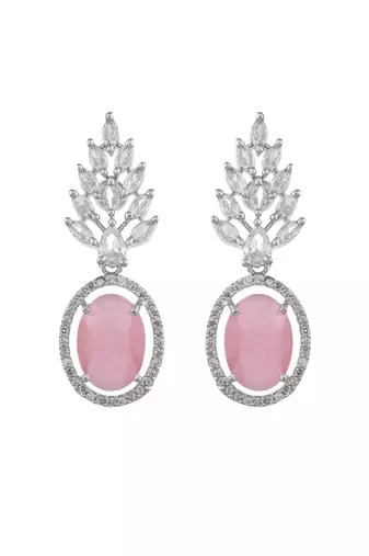 Pink american dimond & silver plated drop earrings