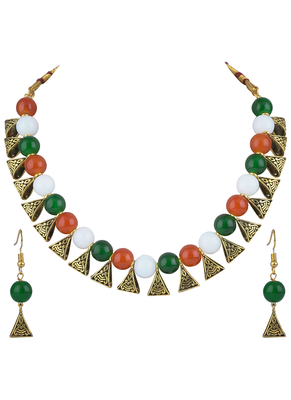 Tiranga/tricolour/national flag necklace set handmade fashion jewellery for independence day/republic day women & girls 1