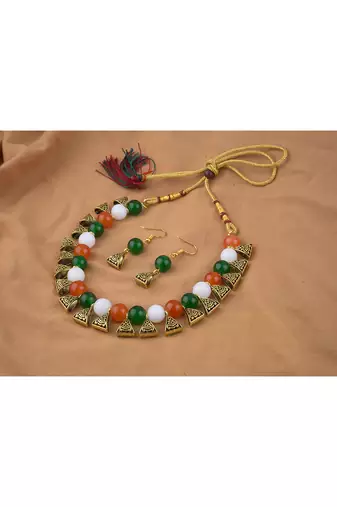 Tiranga/tricolour/national flag necklace set handmade fashion jewellery for independence day/republic day women & girls