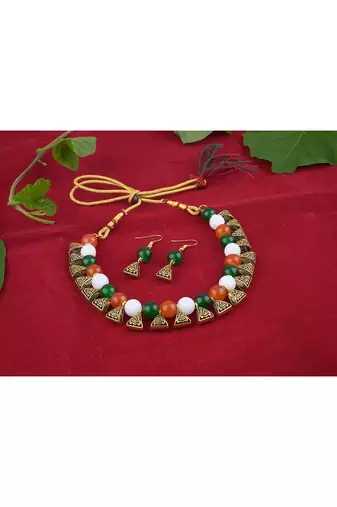Tiranga/tricolour/national flag necklace set handmade fashion jewellery for independence day/republic day women & girls