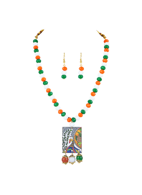 National flag necklace set with peacock pendant & bracelet handmade fashion jewellery for independence day 1
