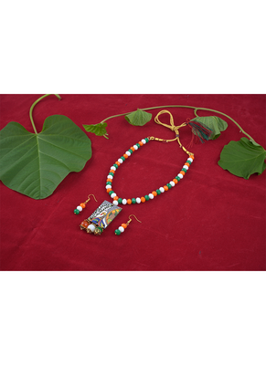 National flag necklace set with peacock pendant & bracelet handmade fashion jewellery for independence day 2