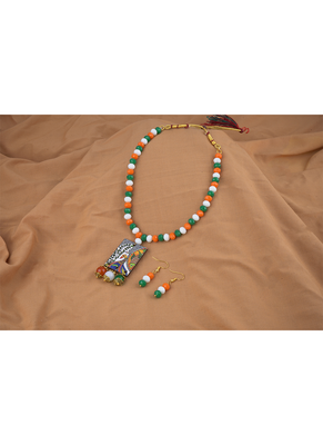 National flag necklace set with peacock pendant & bracelet handmade fashion jewellery for independence day 3