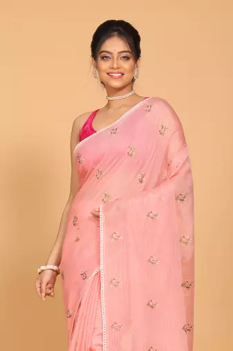 Kota embroidery sarees(Peach)