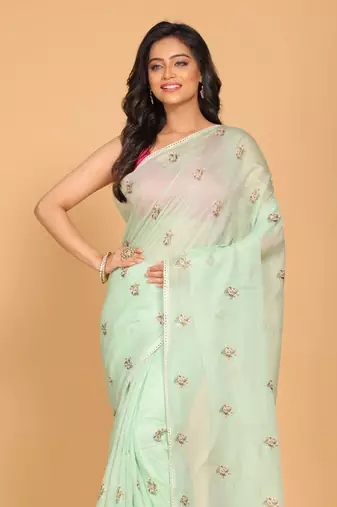 Kota embroidery sarees(Green)