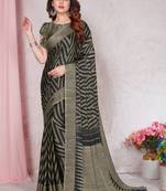 Black Chiffon Floral Print Saree With Unstitched Blouse Piece