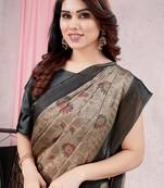 Beige Chiffon Floral Saree With Unstitched Blouse Piece