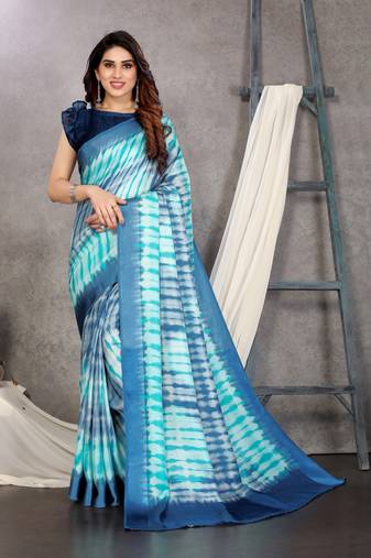Off White Cotton Shibori Print Satin Woven Border Saree With Unstitched Blouse Piece
