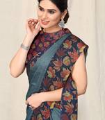Grey Chiffon Solid Leaf Leaf Printed Border Saree With Unstitched Blouse Piece