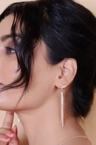 Wo  Set of 3 Rose-Gold-Plated Pear-Beaded Earrings 