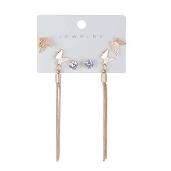 Wo  Set of 3 Rose-Gold-Plated Pear-Beaded Earrings  5