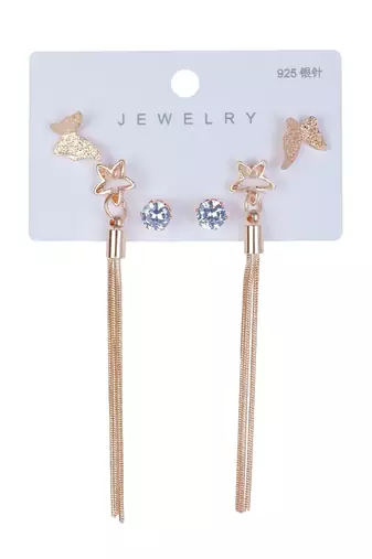 Set of 3 Rose-Gold-Plated Pear-Beaded Earrings 
