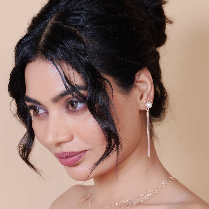 Wo  Set of 3 Rose-Gold-Plated Pear-Beaded Hoop Earrings