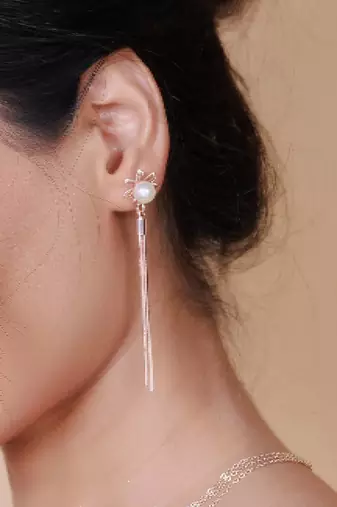 Wo  Set of 3 Rose-Gold-Plated Pear-Beaded Hoop Earrings