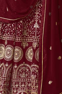Maroon Embroidered Georgette Semi Stitched Anarkali Churidar Suit. Up To 42" Size 3