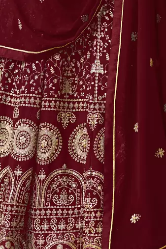 Maroon Embroidered Georgette Semi Stitched Anarkali Churidar Suit. Up To 42" Size