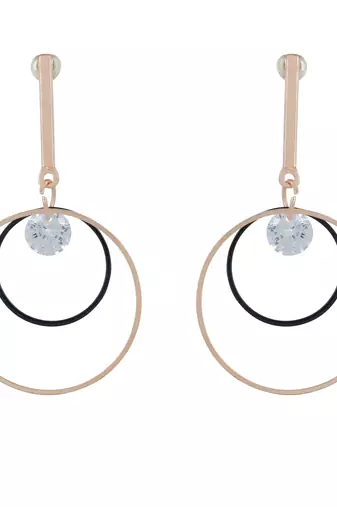 Gold Plated CZ Long Bar Circular Geometric Hoop Dangle Drop Earrings for Girls and Wo 