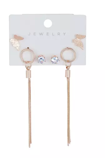 Set of 3 Rose-Gold-Plated Pear-Beaded Hoop Earrings